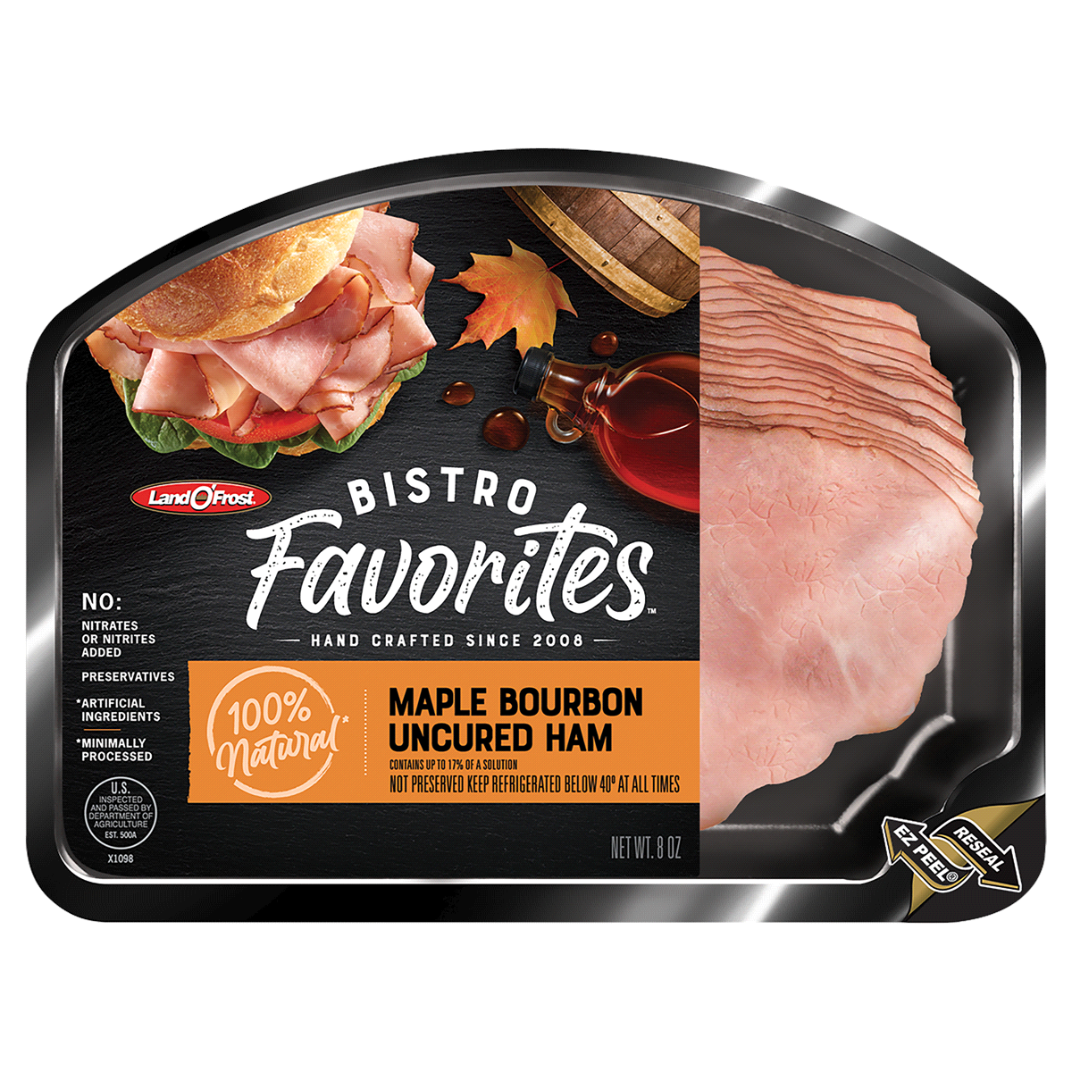 slide 1 of 1, Land O' Frost Bistro Favorites Uncured Maple Bourbon Ham 8 oz, 8 oz