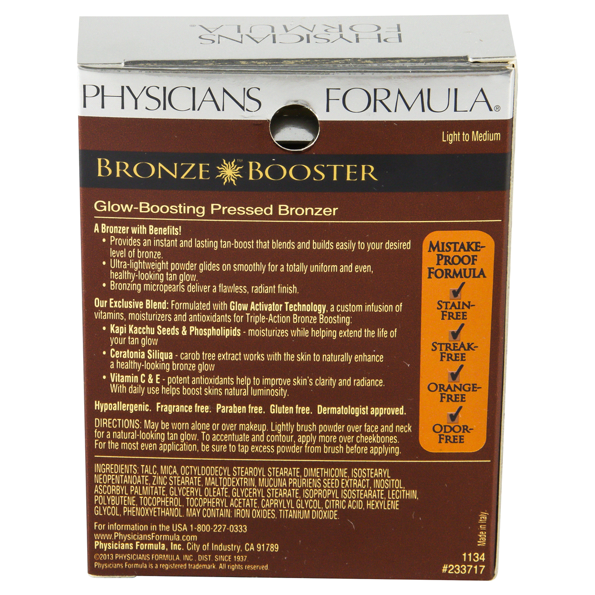 slide 6 of 6, Physicians Formula Bronze Booster Glow-Boosting Pressed Bronzer, Light to Medium,, 0.3 oz