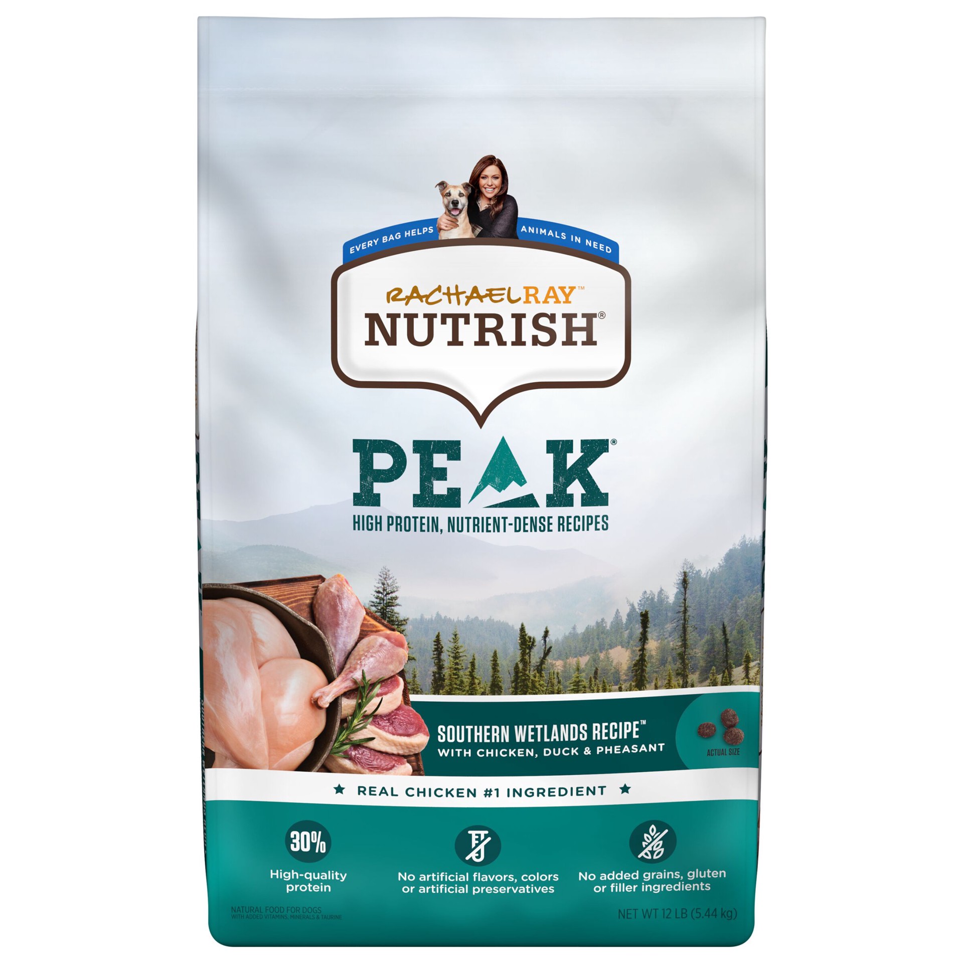 slide 1 of 8, Rachael Ray Nutrish Peak Southern Wetlands Recipe With Chicken, Duck & Pheasant, Dry Dog Food, 12 lb Bag (Packaging May Vary), 12 lb