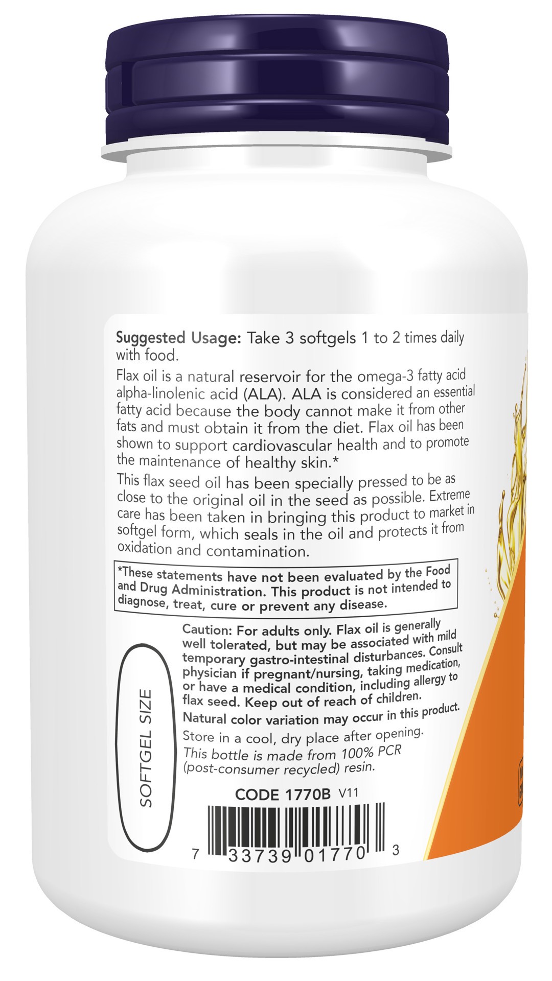 slide 2 of 4, NOW Supplements Flax Oil 1000 mg - 100 Softgels, 100 ct