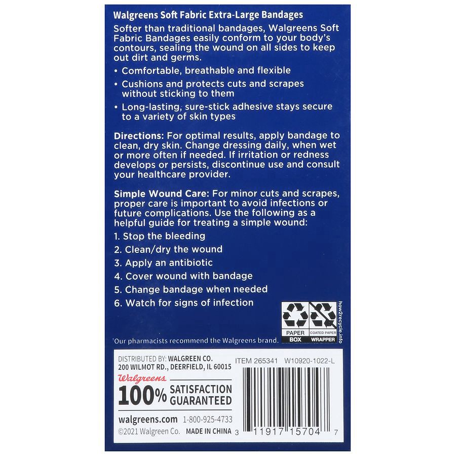slide 4 of 5, Walgreens Soft Fabric Extra-Large Bandages, 10 ct