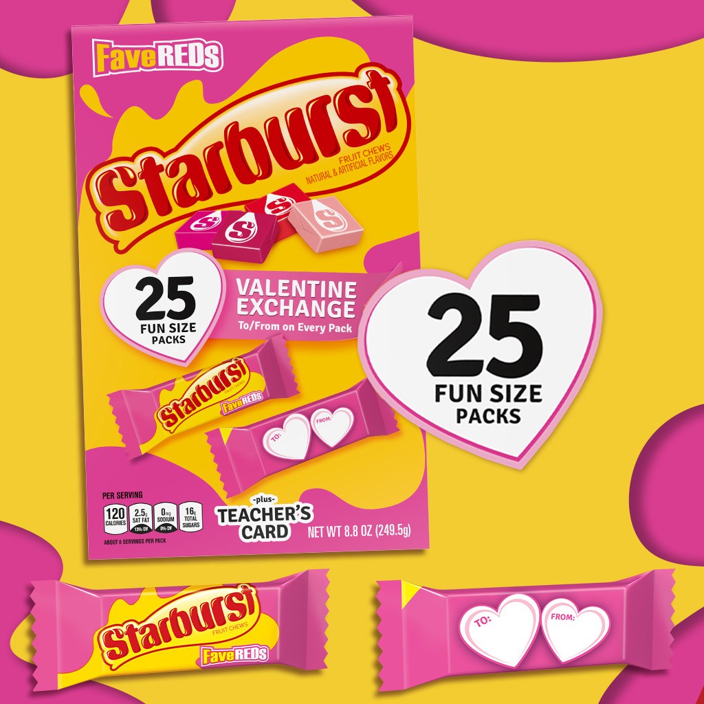 slide 5 of 5, STARBURST FaveReds Valentine Class Exchange Kit, Valentines Candy, 8.8 oz, 27 Pieces, 8.8 oz