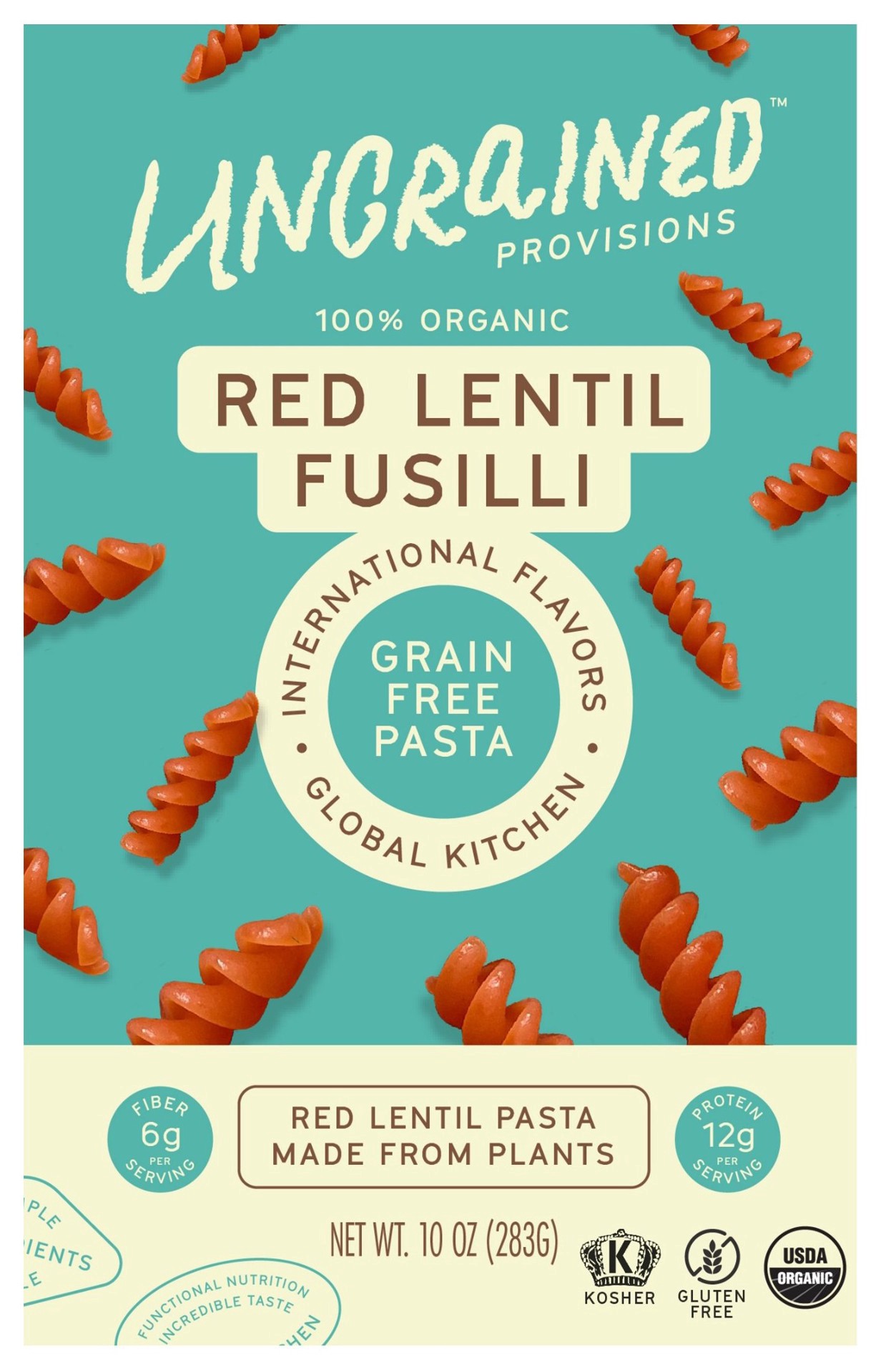 slide 1 of 1, Ungrained Provisions Red Lentil Fusilli, 10 oz