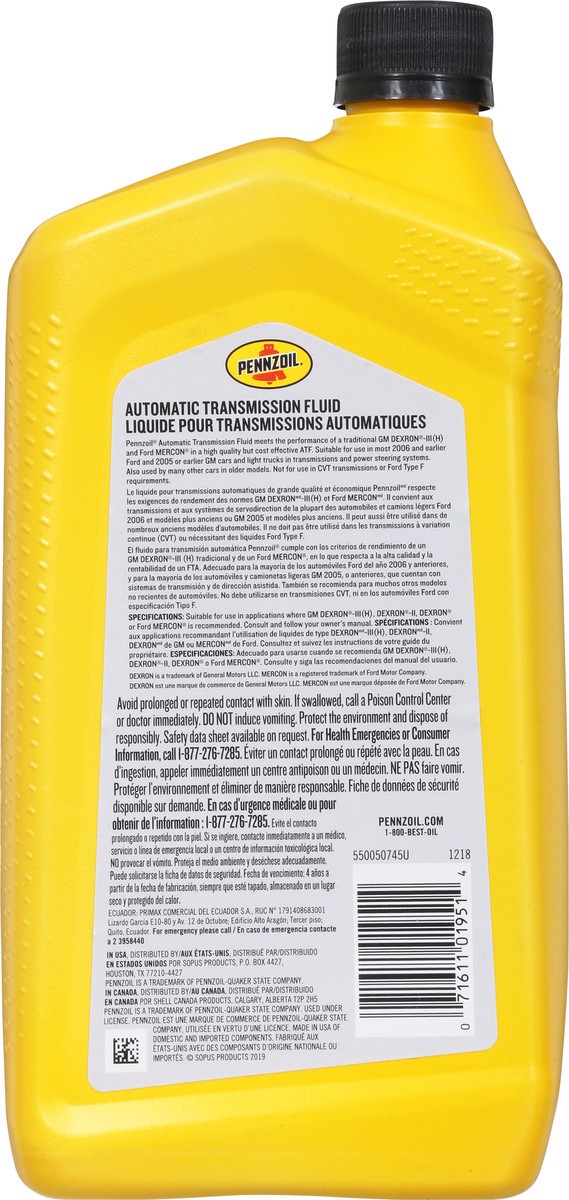 slide 5 of 9, Pennzoil Automatic Transmission Fluid 1 qt, 1 qt