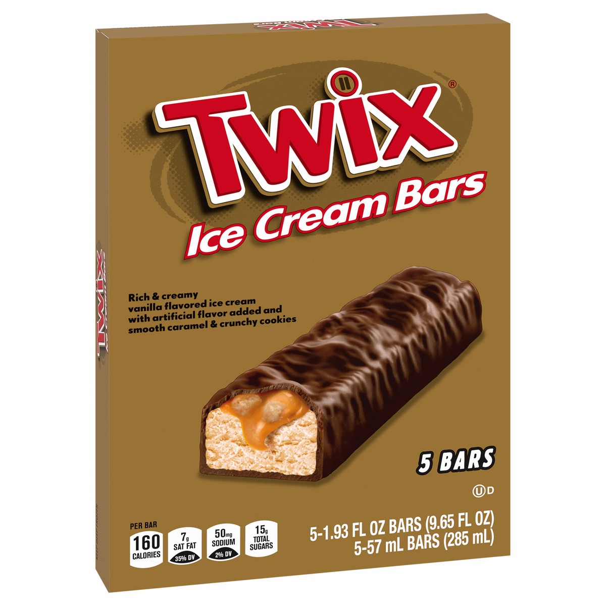 slide 4 of 9, TWIX Ice Cream Bars Vanilla Caramel Chocolate Cookie Dessert Bar Individually Wrapped, 5 Pack, 9.65 fl oz