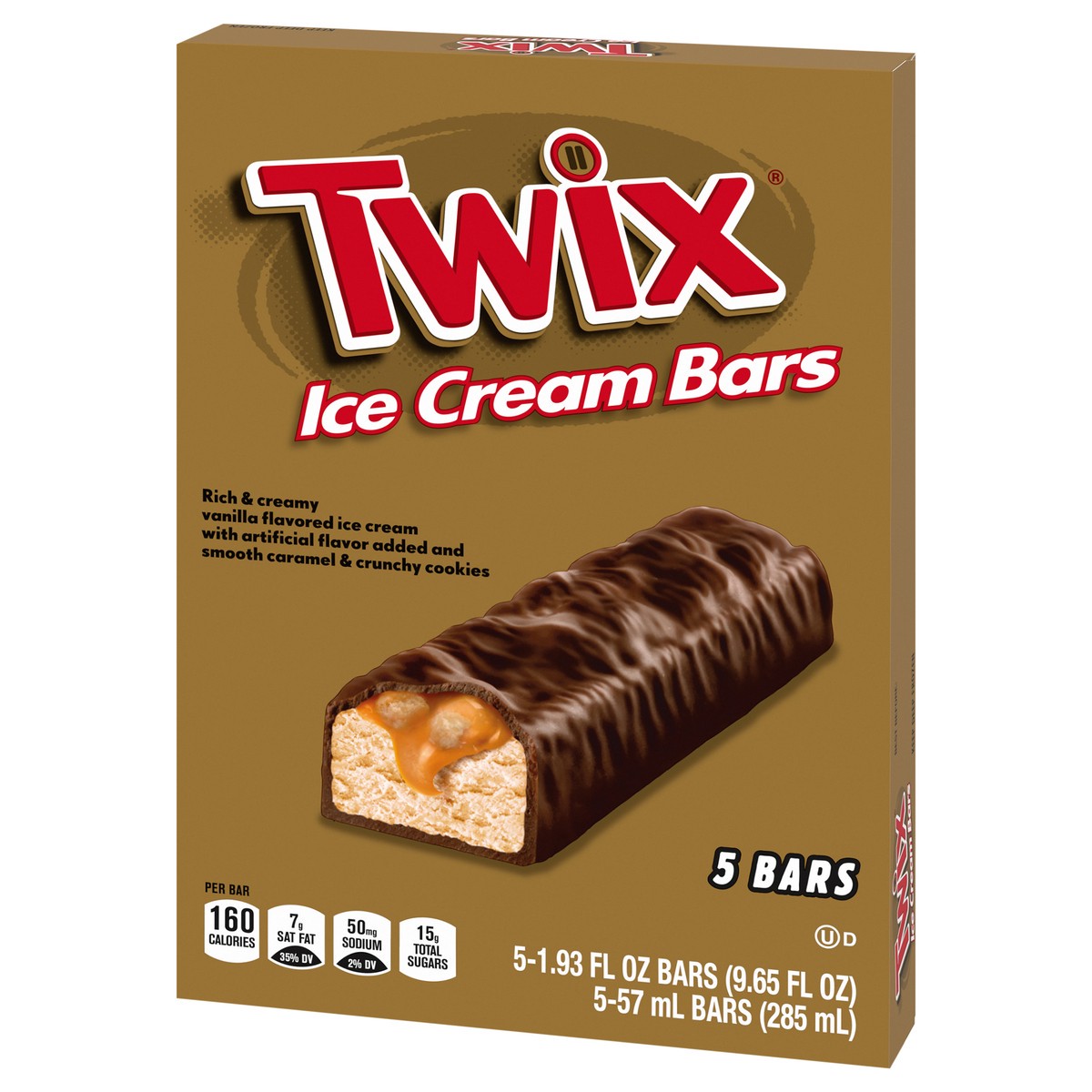 slide 5 of 9, TWIX Ice Cream Bars Vanilla Caramel Chocolate Cookie Dessert Bar Individually Wrapped, 5 Pack, 9.65 fl oz