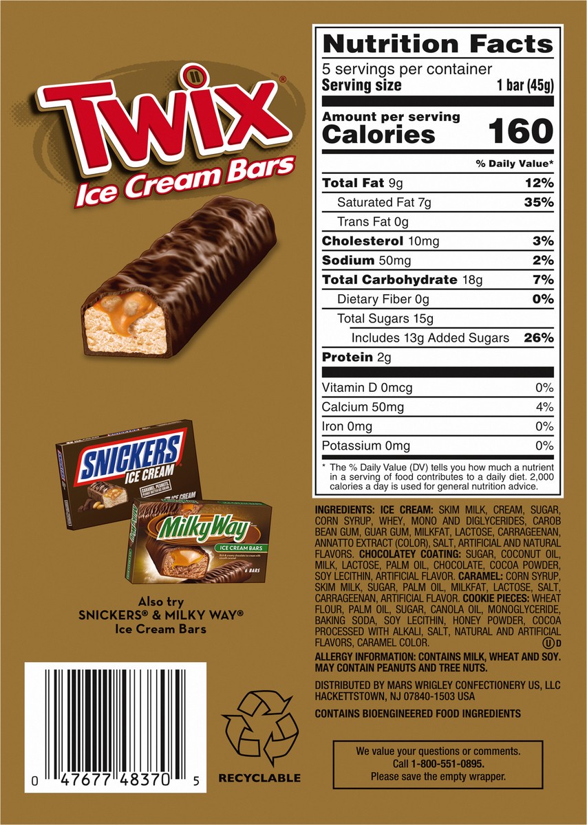 slide 3 of 9, TWIX Ice Cream Bars Vanilla Caramel Chocolate Cookie Dessert Bar Individually Wrapped, 5 Pack, 9.65 fl oz