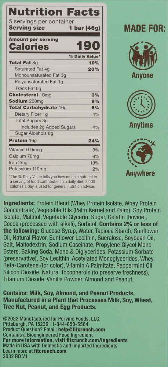 slide 7 of 9, FITCRUNCH High Protein Mint Chocolate Chip Baked Bar Bars - 5 ct, 5 ct