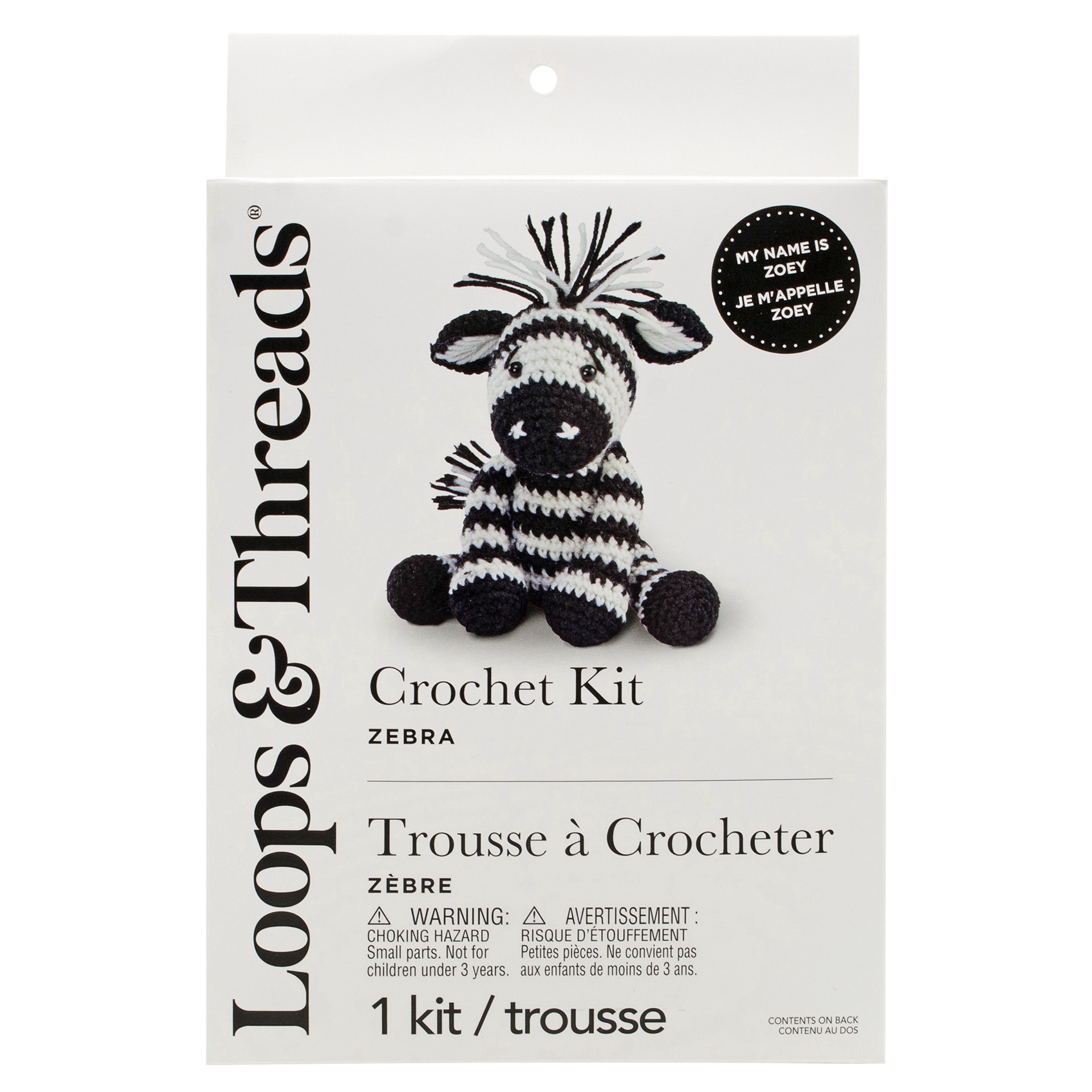 slide 3 of 4, Intermediate Zebra Amigurumi Crochet Kit By Loops & Threads, 5.5 in x 6.5 in x 3 in