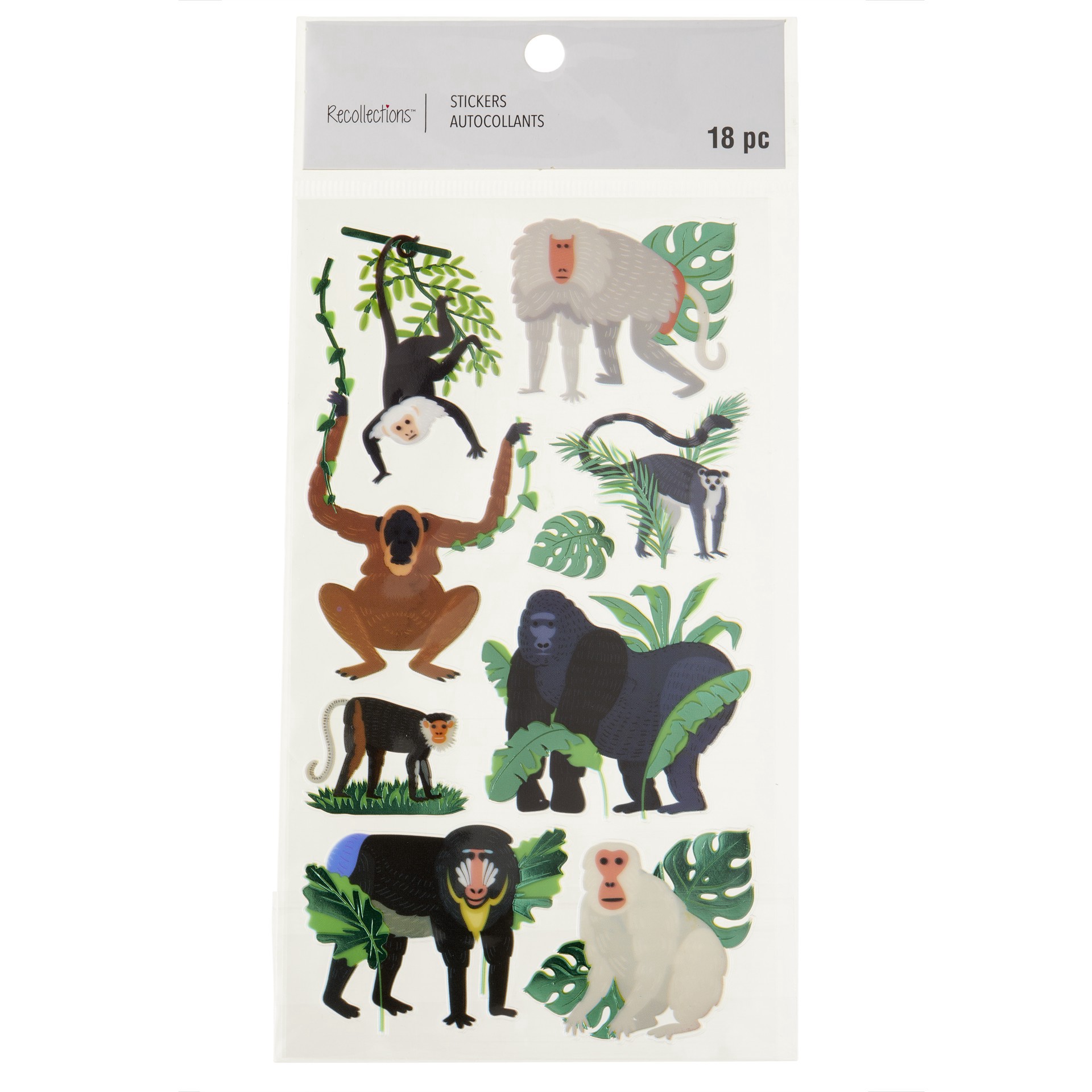 slide 4 of 4, Monkey Stickers By Recollections, 3.75 in x 6.75 in