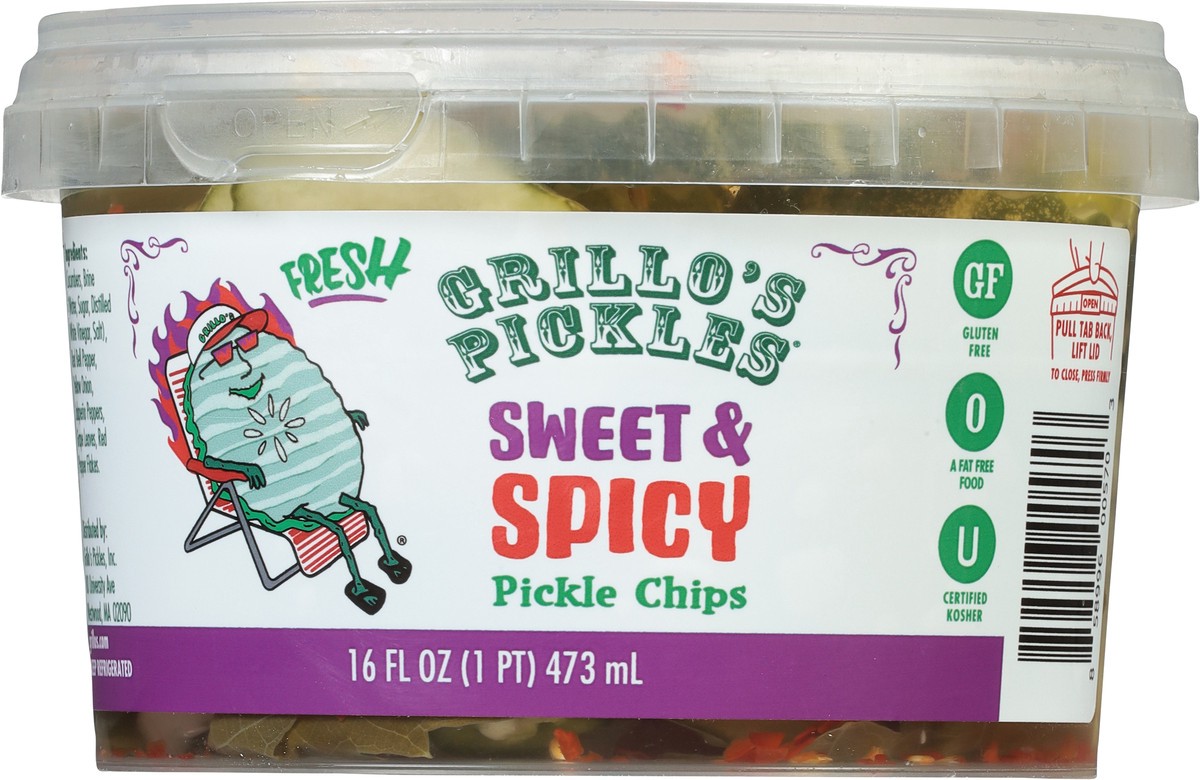 slide 8 of 9, Grillo's Pickles Sweet & Spicy Chips, 16 fl oz