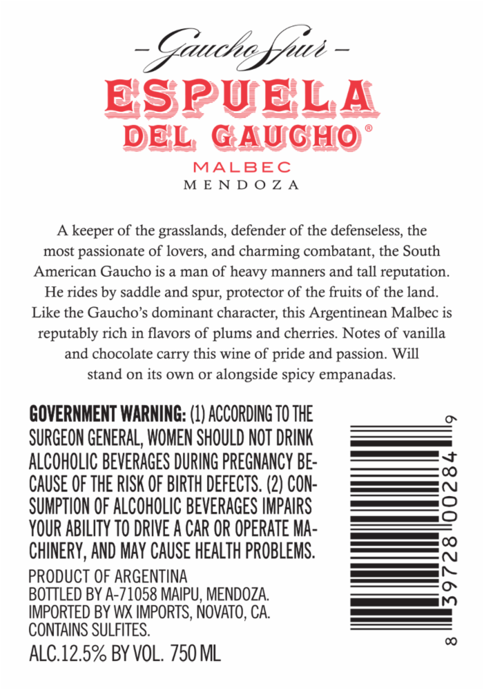 slide 3 of 3, Espuela Del Gaucho Malbec Red Wine, 750 ml