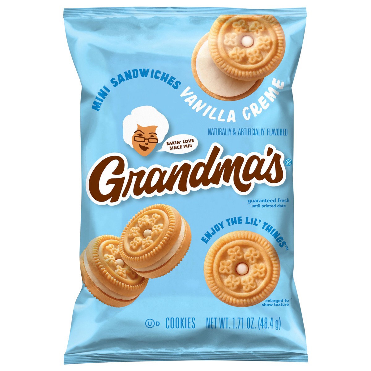 slide 1 of 9, Grandma's Cookies Mini Sandwich Vanilla Creme Cookies Vanilla Naturally & Artificially Flavored 1.71 Oz, 1.71 oz