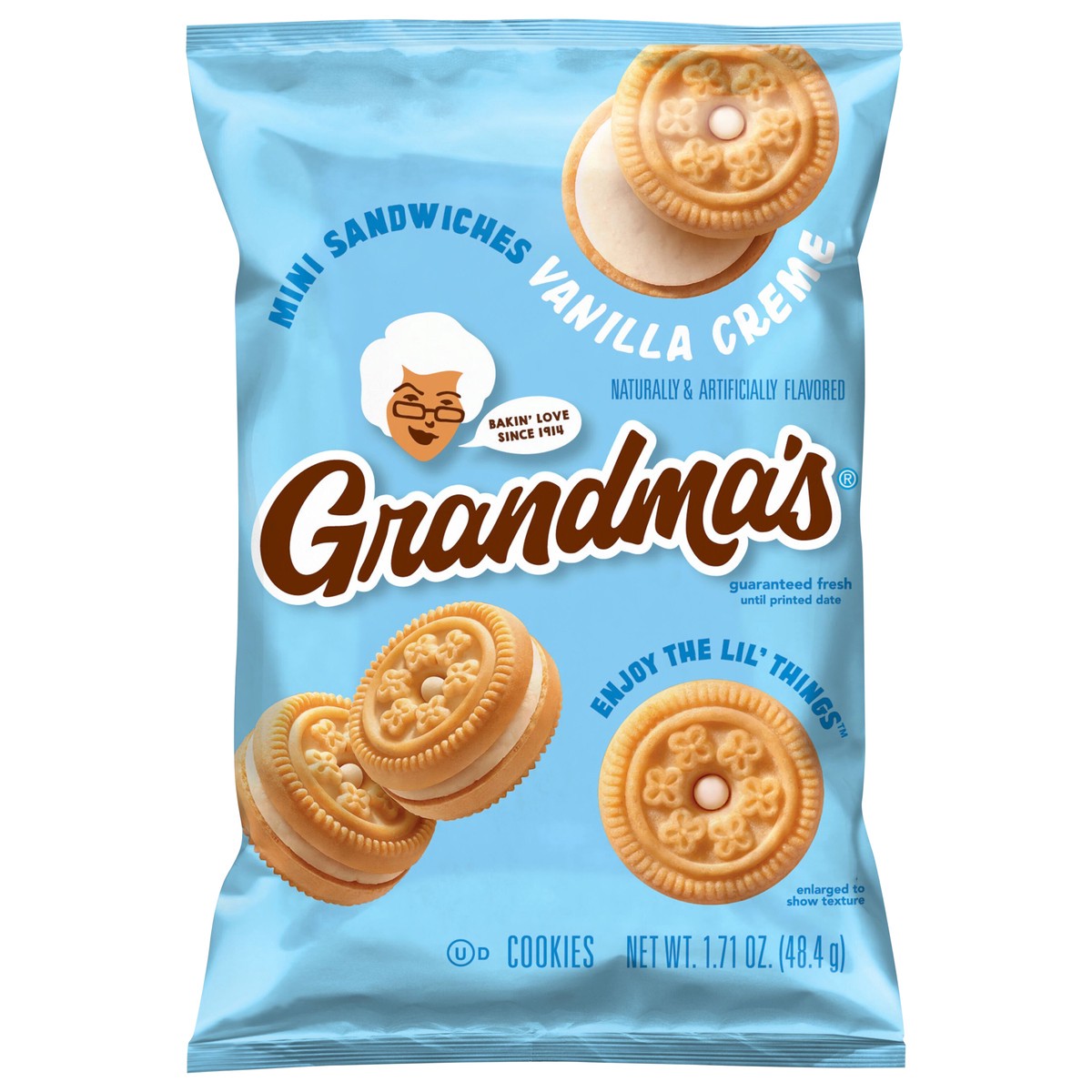 slide 1 of 9, Grandma's Cookies Mini Sandwich Vanilla Creme Cookies Vanilla Naturally & Artificially Flavored 1.71 Oz, 1.71 oz