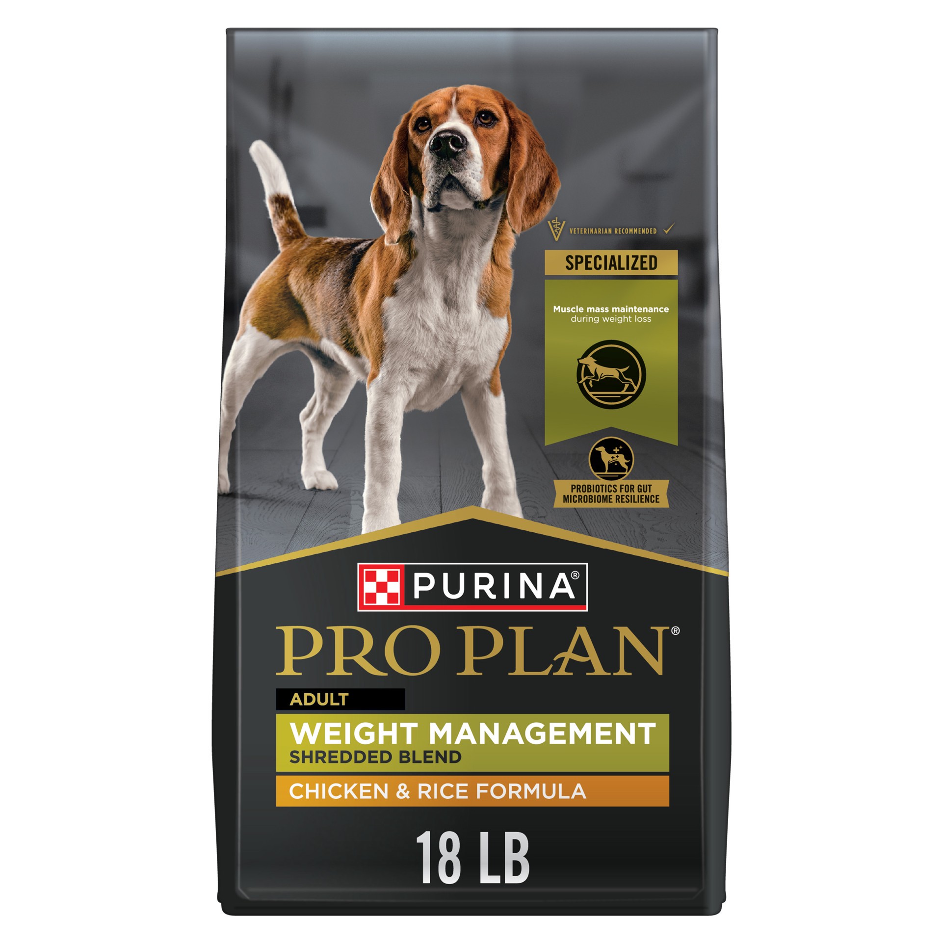 slide 1 of 8, Pro Plan Purina Pro Plan Weight Management Dry Dog Food, Shredded Blend Chicken and Rice Formula, 18 lb