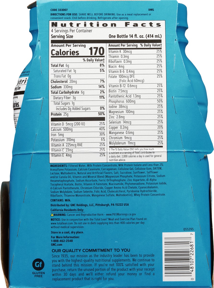 slide 2 of 12, GNC Total Lean Vanilla Bean Lean Shake 25 4 - 14 fl oz Bottles, 4 ct