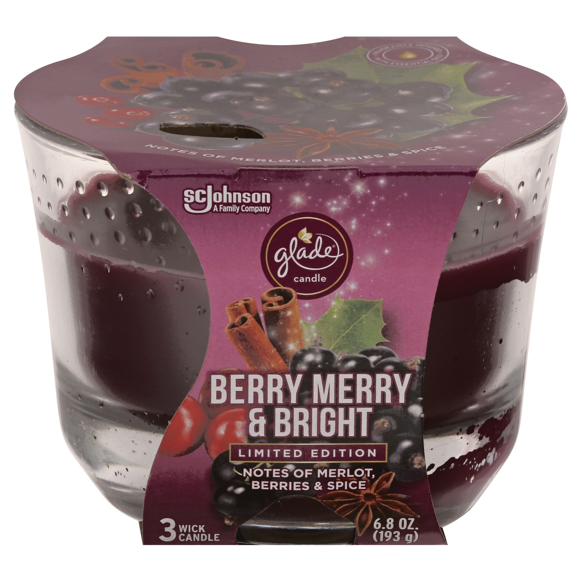 slide 1 of 1, Glade 3-Wick Berry Merry And Bright Scented Candle, 6.8 oz