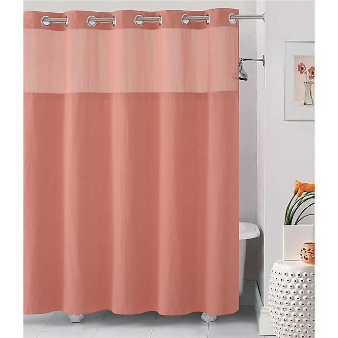 slide 1 of 1, Hookless Waffle Stall Fabric Shower Curtain - Coral, 54 in x 80 in