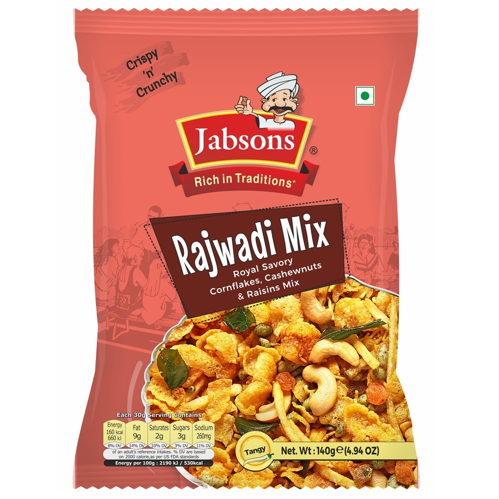 slide 1 of 1, Jabsons Rajwadi Royal Savory Cornflakes Cashewnuts & Raisins Mix, 4.94 oz