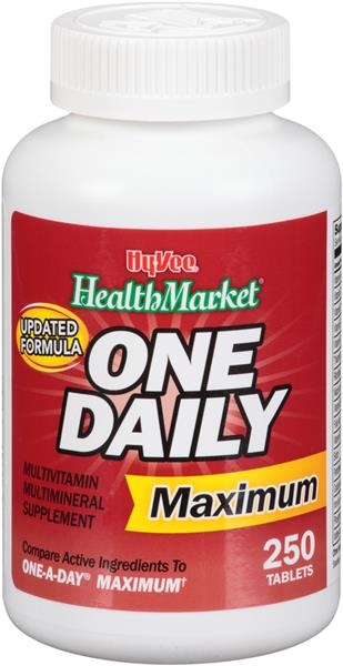 slide 1 of 1, Hy-Vee HealthMarket One Daily Maximum Multivitamin Multimineral Supplement Tablets, 250 ct