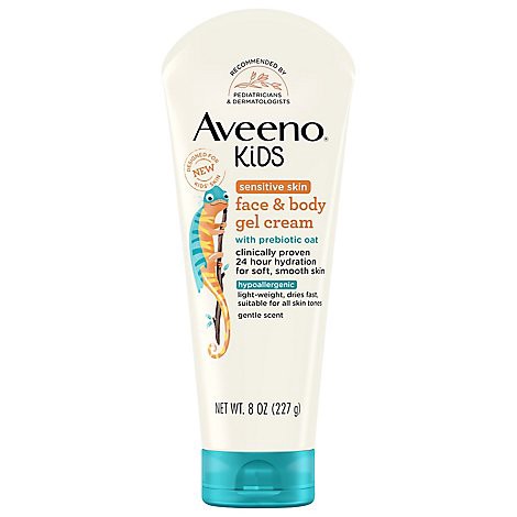 slide 1 of 1, Aveeno Kids Sensitive Skin Hypoallergenic Face And Body Gel Cream - 8 Oz, 8 oz