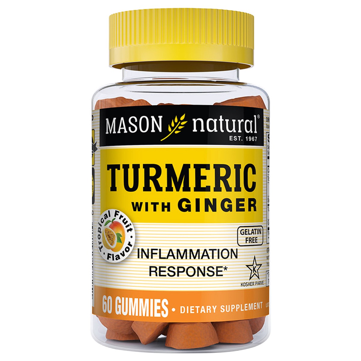 slide 1 of 9, Mason Natural Turmeric with Ginger - Healthy Inflammatory Response, Natural Joint Support, Gelatin Free, Kosher, Tropical Fruit Flavor, 60 Gummies, 60 ct