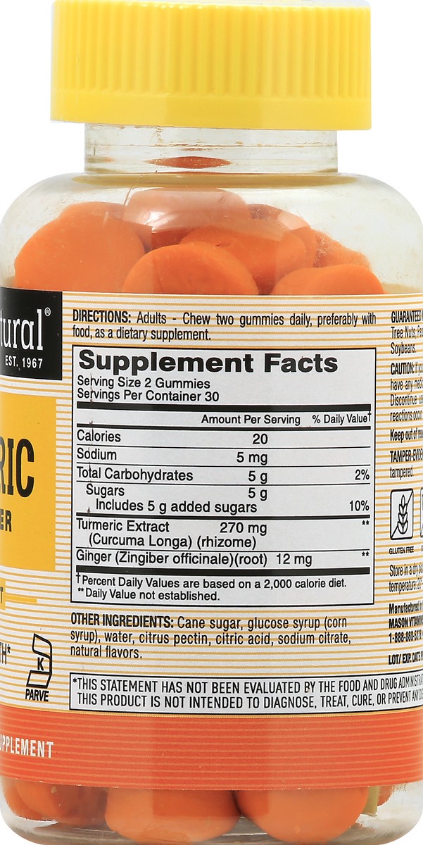 slide 7 of 9, Mason Natural Turmeric with Ginger - Healthy Inflammatory Response, Natural Joint Support, Gelatin Free, Kosher, Tropical Fruit Flavor, 60 Gummies, 60 ct