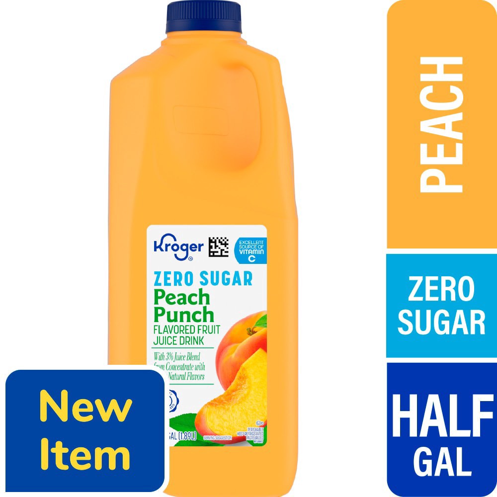 slide 1 of 1, Kroger® Zero Sugar Peach Punch Flavored Fruit Juice Drink, 1/2 gal