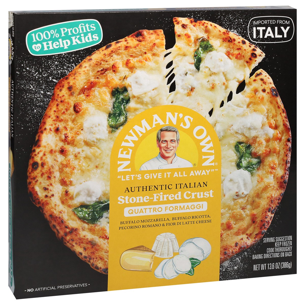 slide 9 of 14, Newman's Own Stone-Fired Crust Quattro Formaggi Pizza 13.6 oz, 13.6 oz