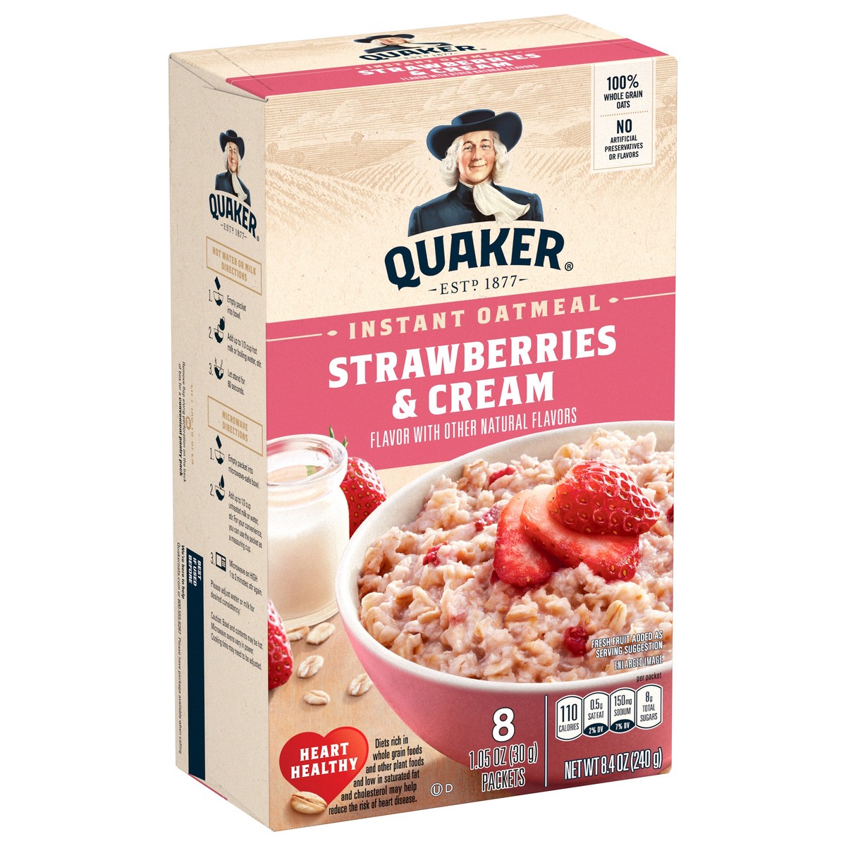 slide 3 of 9, Quaker Instant Strawberries & Cream Oatmeal 8 ea, 8 ct