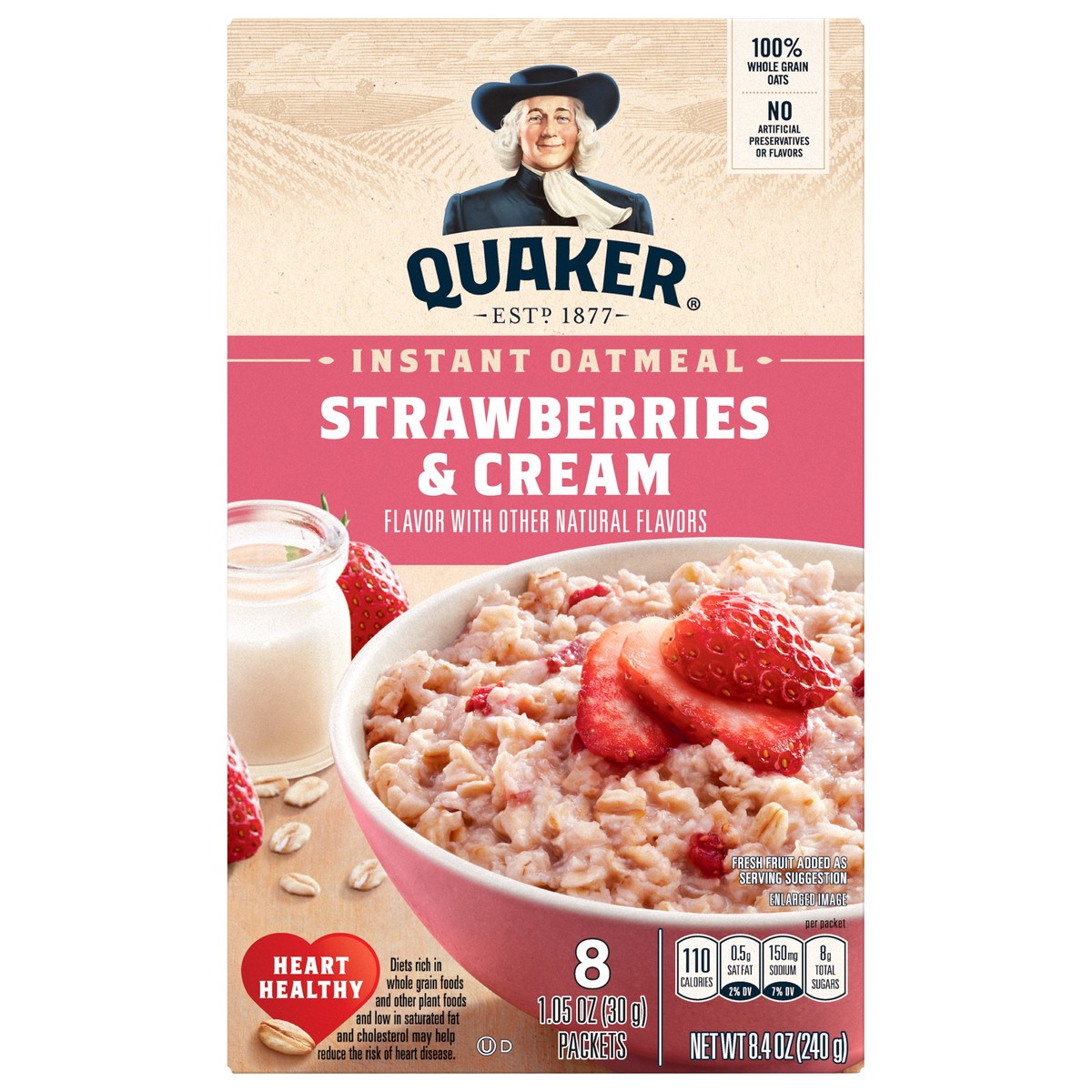slide 4 of 9, Quaker Instant Strawberries & Cream Oatmeal 8 ea, 8 ct