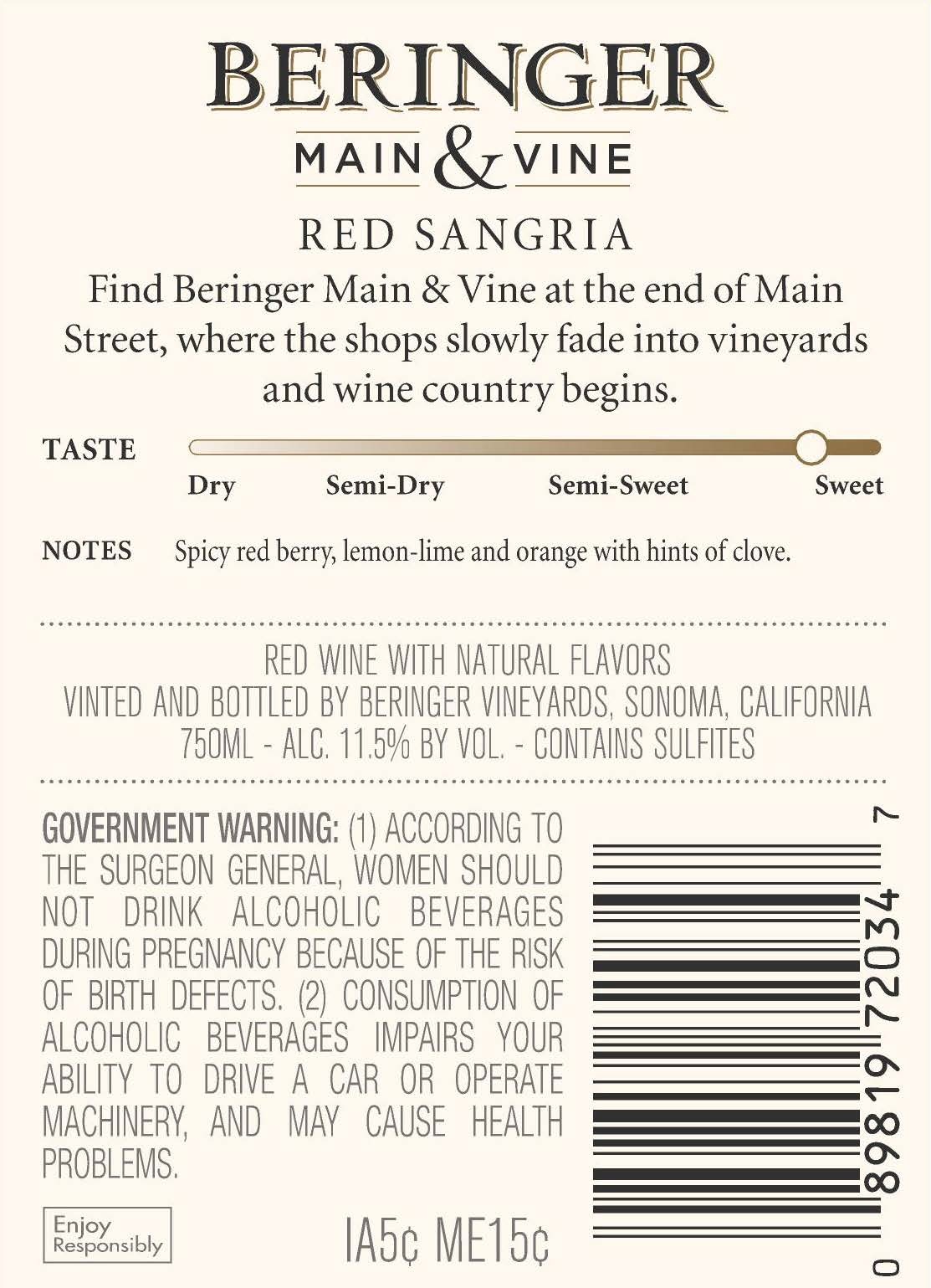 slide 3 of 4, Beringer Main & Vine™ Red Sangria Red Wine, 750 ml