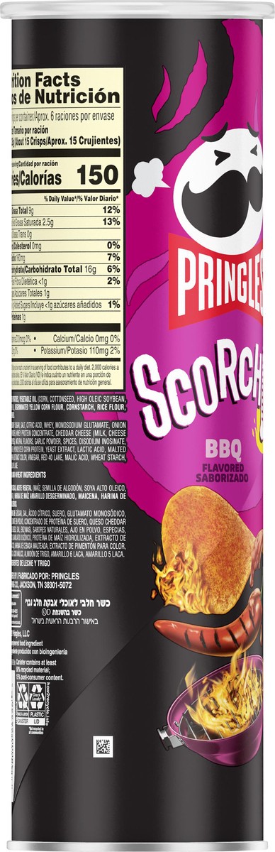 slide 5 of 6, Pringles Scorchin' Potato Crisps Chips, Spicy Snacks, On-the-Go Snacks, BBQ, 5.5oz Can, 1 Can, 5.5 oz