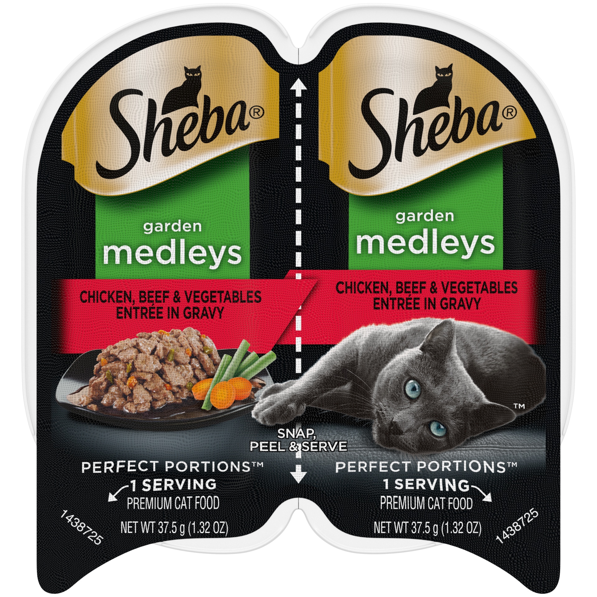 slide 1 of 1, SHEBA Wet Cat Food Garden Medleys Chicken, Beef & Vegetables Entree in Gravy, (24) PERFECT PORTIONS Twin-Pack Trays, 2.64 oz