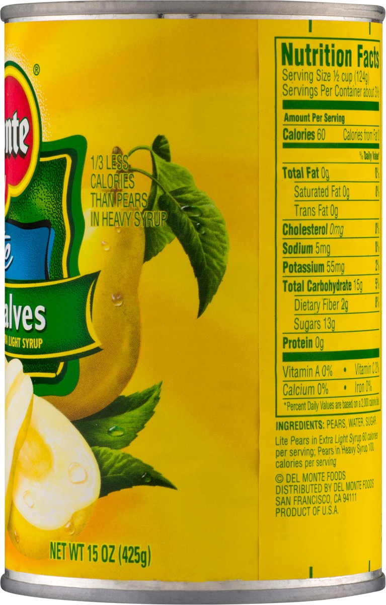 slide 6 of 9, Del Monte Lite Pear Halves, 15 oz