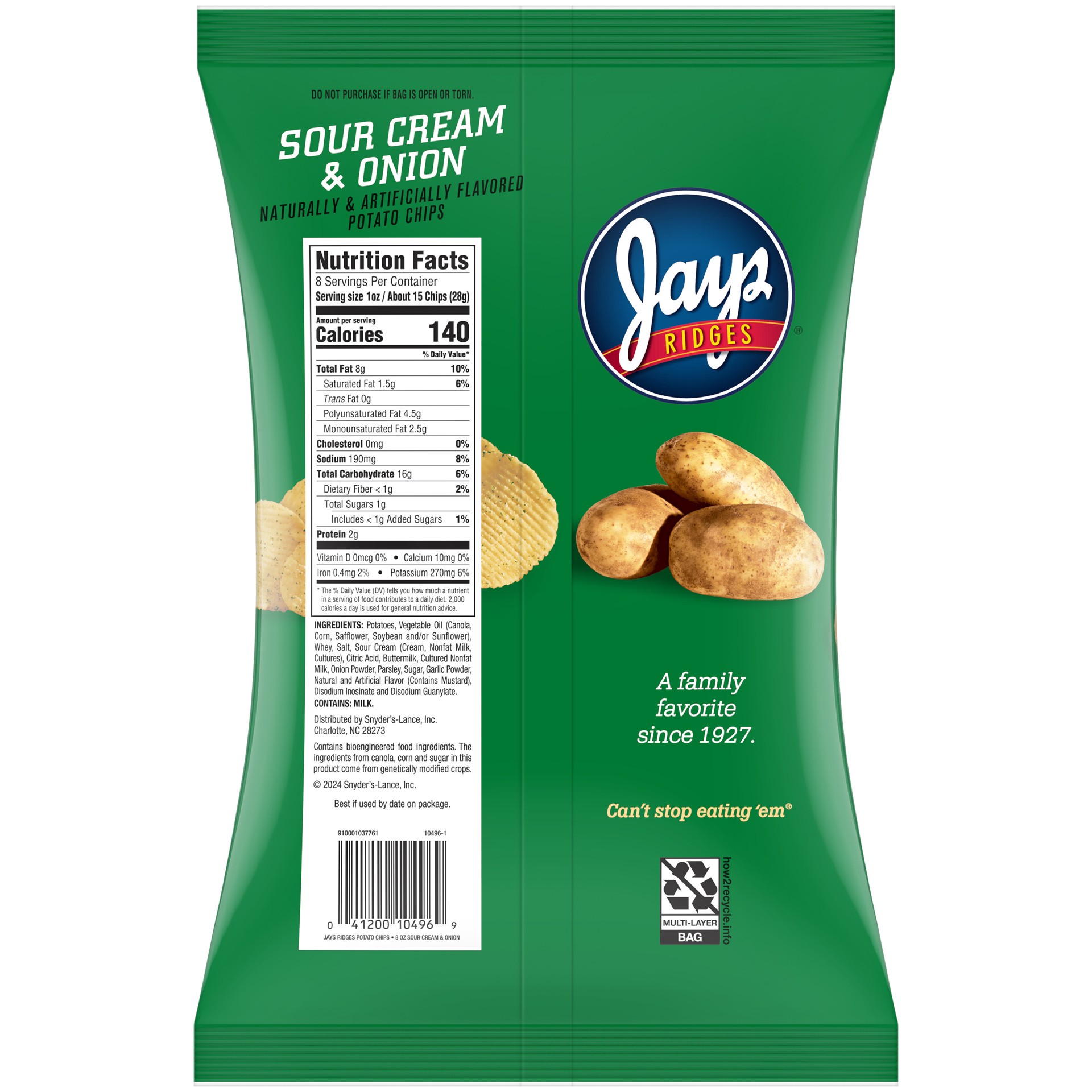 slide 3 of 6, Jay's Sour Cream & Onion, 8 oz