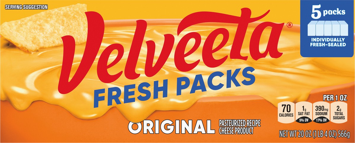 slide 2 of 9, Velveeta Fresh Packs Original Pasteurized Recipe Cheese Product Blocks, 5 ct Pack, 5 ct