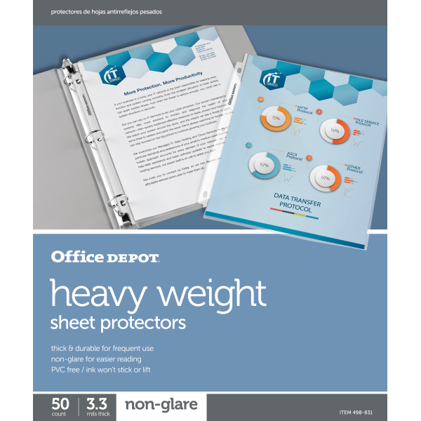 slide 1 of 3, Office Depot Brand Heavyweight Sheet Protectors, 8-1/2'' X 11'', Clear, Non-Glare, Box Of 50, 50 ct