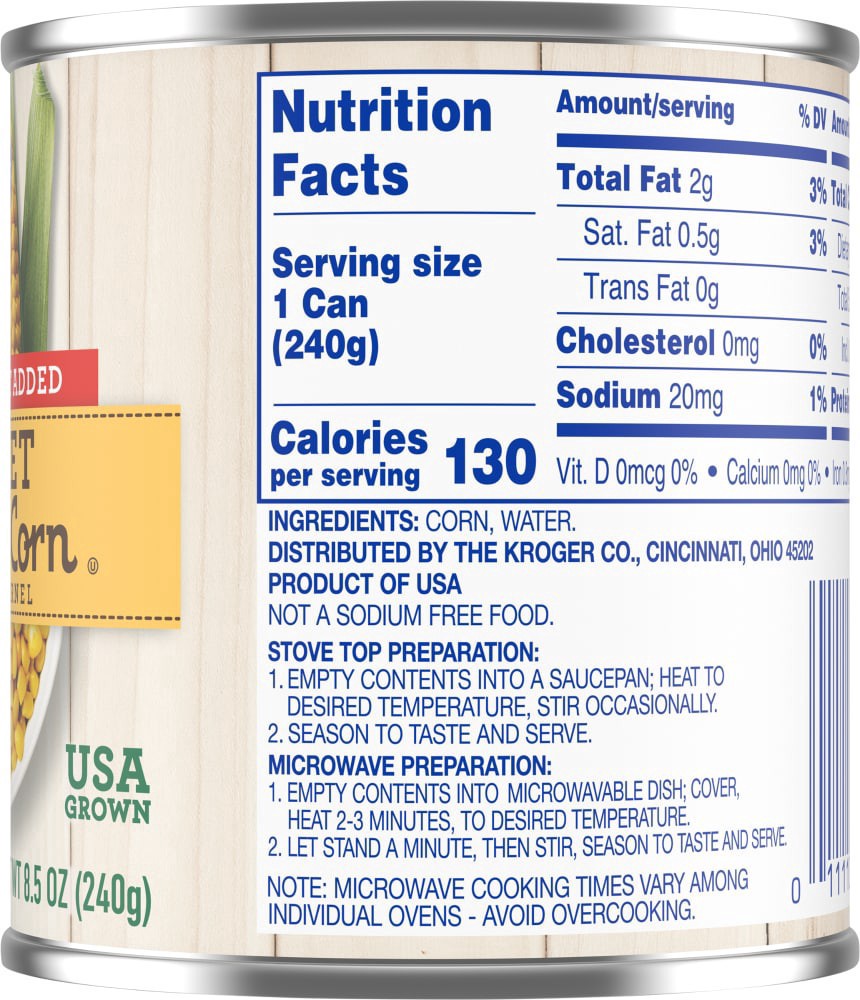 slide 2 of 4, Kroger No Salt Added Whole Kernel Corn, 8.5 oz