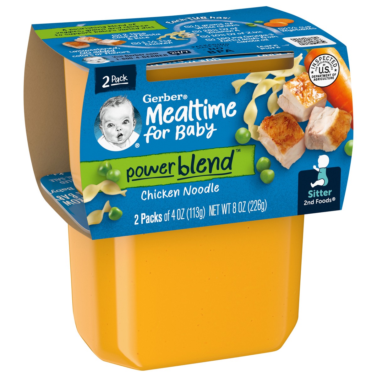 slide 4 of 9, Gerber Stage 2 Baby Food, Chicken Noodle Puree, 4 oz Tubs, 2 ct