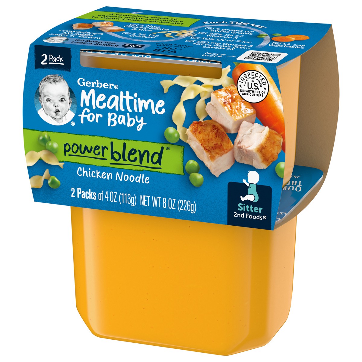 slide 8 of 9, Gerber Stage 2 Baby Food, Chicken Noodle Puree, 4 oz Tubs, 2 ct