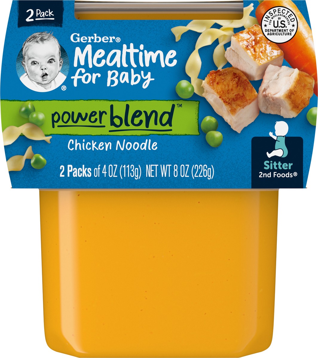slide 3 of 9, Gerber Stage 2 Baby Food, Chicken Noodle Puree, 4 oz Tubs, 2 ct