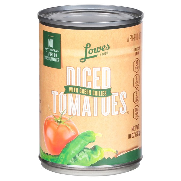 slide 1 of 1, Lowes Foods Tomatoes Diced With Green Chilies - 10 oz, 10 oz