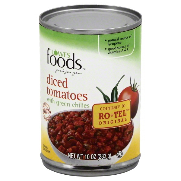 slide 1 of 1, Lowes Foods Tomatoes Diced With Green Chilies, 10 oz