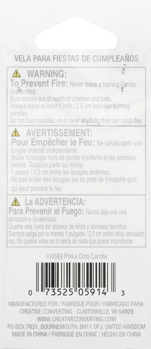 slide 5 of 9, Creative Converting 3 Inch Polka Dots Birthday Candle 1 ea, 1 ct