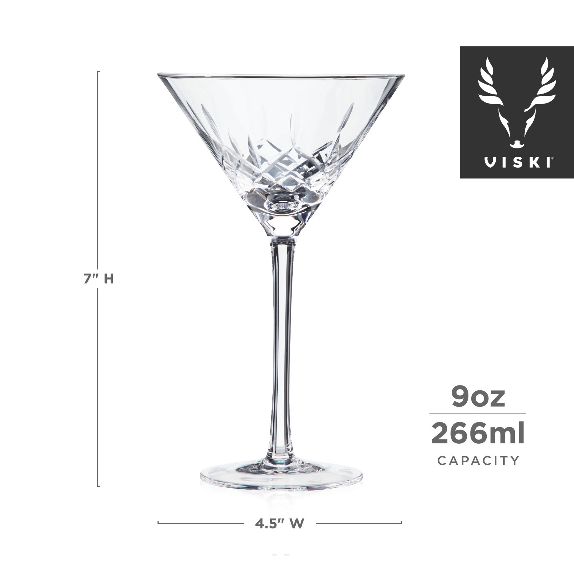 slide 4 of 5, Viski Admiral Etched Martini Glasses, Set of 2 9 oz Cocktail Coupes, Lead-Free Crystal Glassware, 2 ct