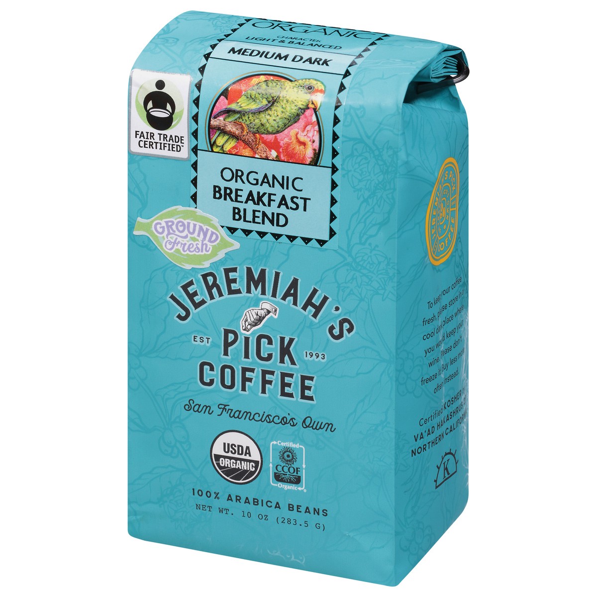 slide 6 of 9, Jeremiah's Pick Coffee Organic Medium Dark Ground Fresh Breakfast Blend Coffee - 10 oz, 10 oz