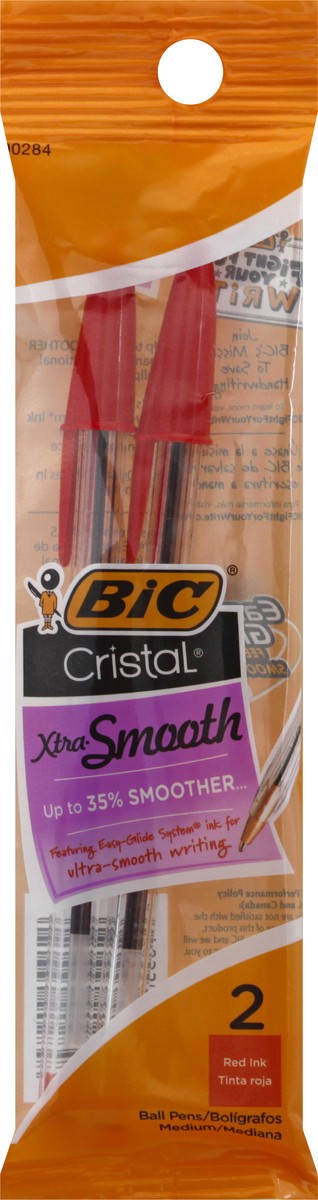 slide 6 of 9, BIC Cristal Red Ink Xtra-Smooth Medium Ball Pens 2 ea, 2 ct