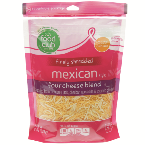 slide 1 of 3, Food Club Finely Shredded Cheese Blend, Mexican Style, 8 oz