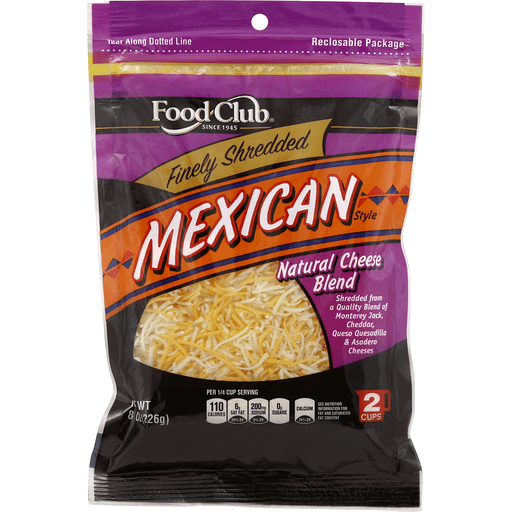 slide 3 of 3, Food Club Finely Shredded Cheese Blend, Mexican Style, 8 oz